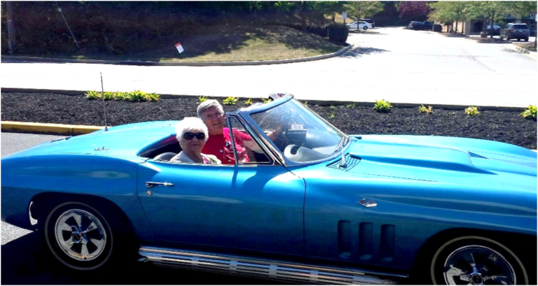 a senior giving another senior a ride in their car